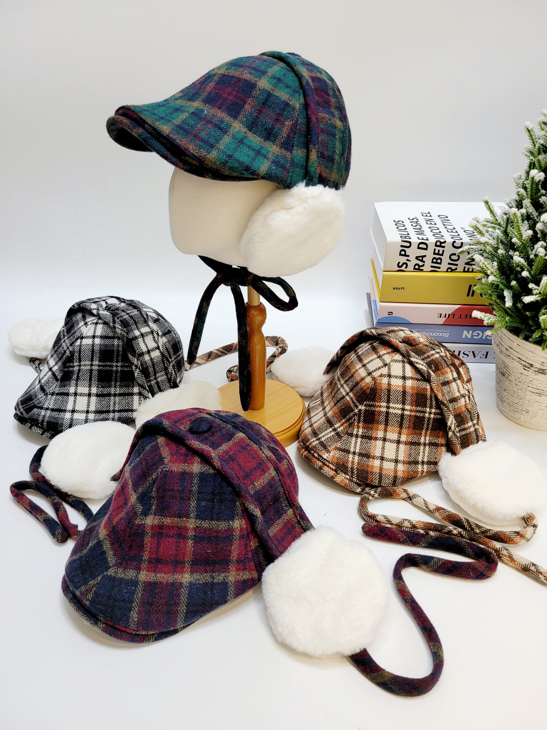Wool English Flat Cap, Baker Boy Hat, Winter Newsboy Hunting Cap with Matching Ear Muff