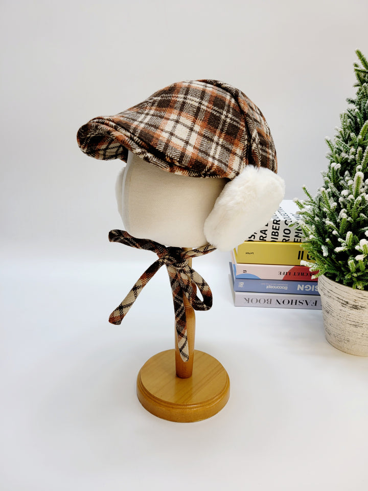 Wool English Flat Cap, Baker Boy Hat, Winter Newsboy Hunting Cap with Matching Ear Muff
